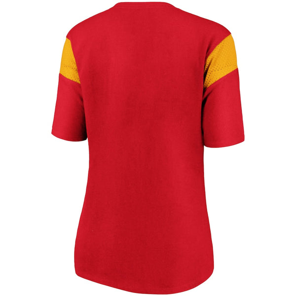 Kansas City Chiefs Women's Red Iconic Mesh Piecing V-Neck T-Shirt - by Fanatics