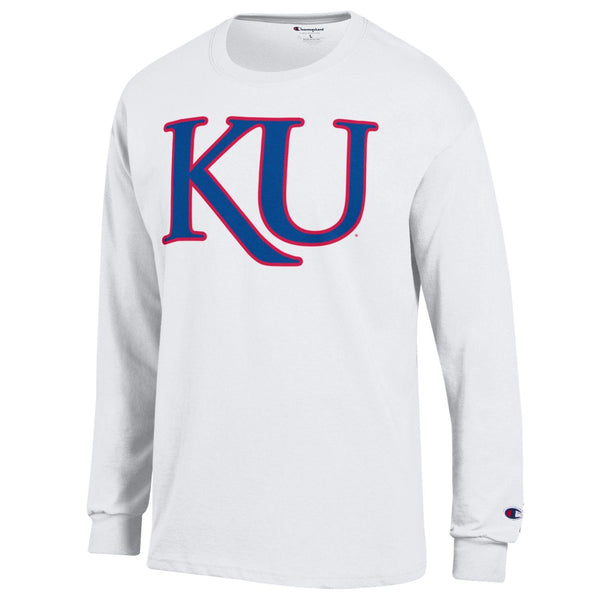 University of Kansas, Jayhawks Long Sleeve White Shirt By Champion
