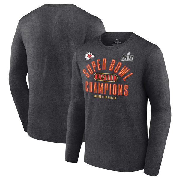 Kansas City Chiefs Fanatics Branded Super Bowl LVIII Champions Under The Lights Long Sleeve T-Shirt - Heather Charcoal