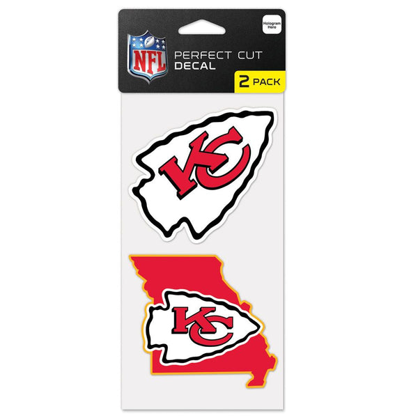 Kansas City Chiefs STATE SHAPE Perfect Cut Decal Set of two 4"x4"- Wincraft