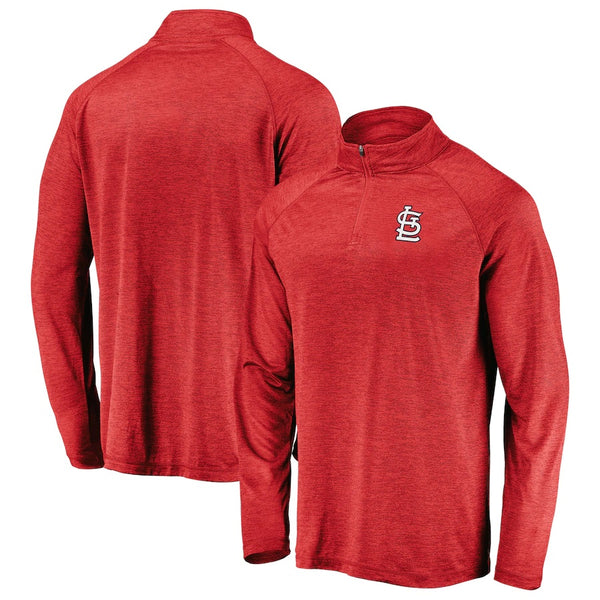 St. Louis Cardinals Red Iconic Striated Primary Logo Raglan Quarter-Zip Pullover Jacket - Fanatics