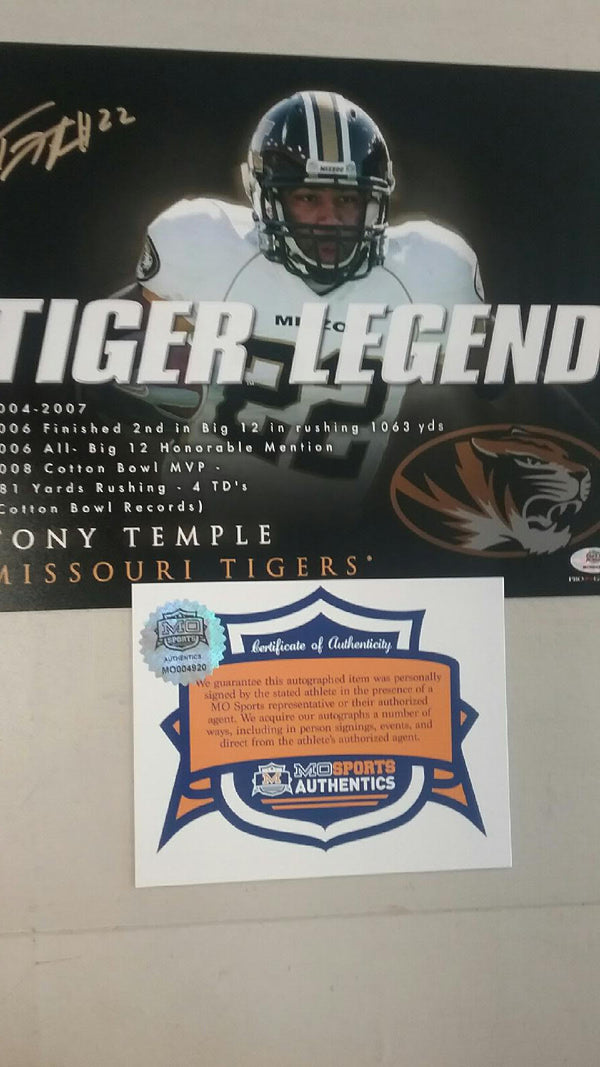Missouri Tigers Mizzou Tony Temple Autographed Signed Tiger Legends 8"x10" COA CLEARANCE