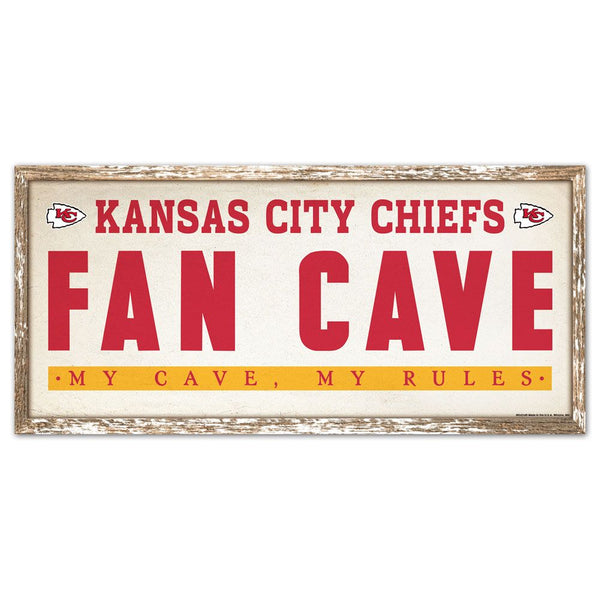 Kansas City Chiefs WHITE FAN CAVE Wood Sign 8" x 17" by Wincraft