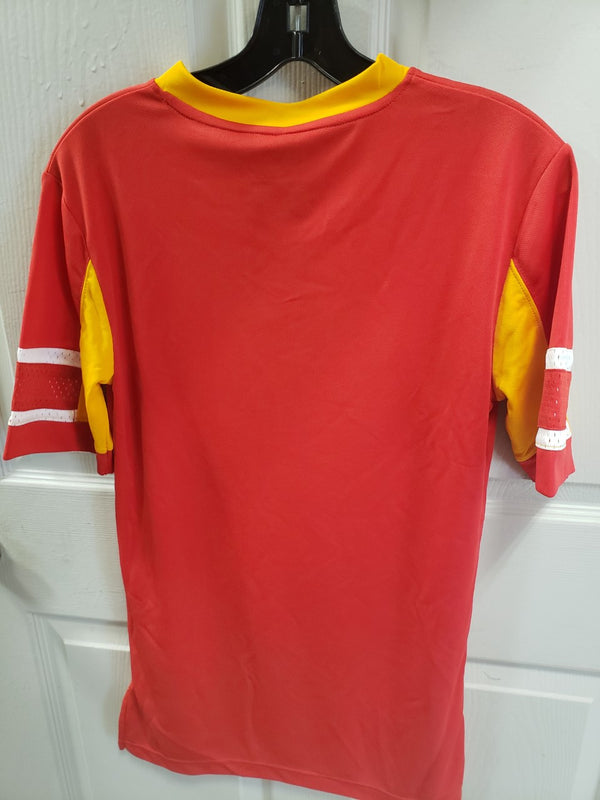 Kansas City Chiefs Mens Red/Gold Iconic Hashmark V-Neck T-Shirt - by Fanatics